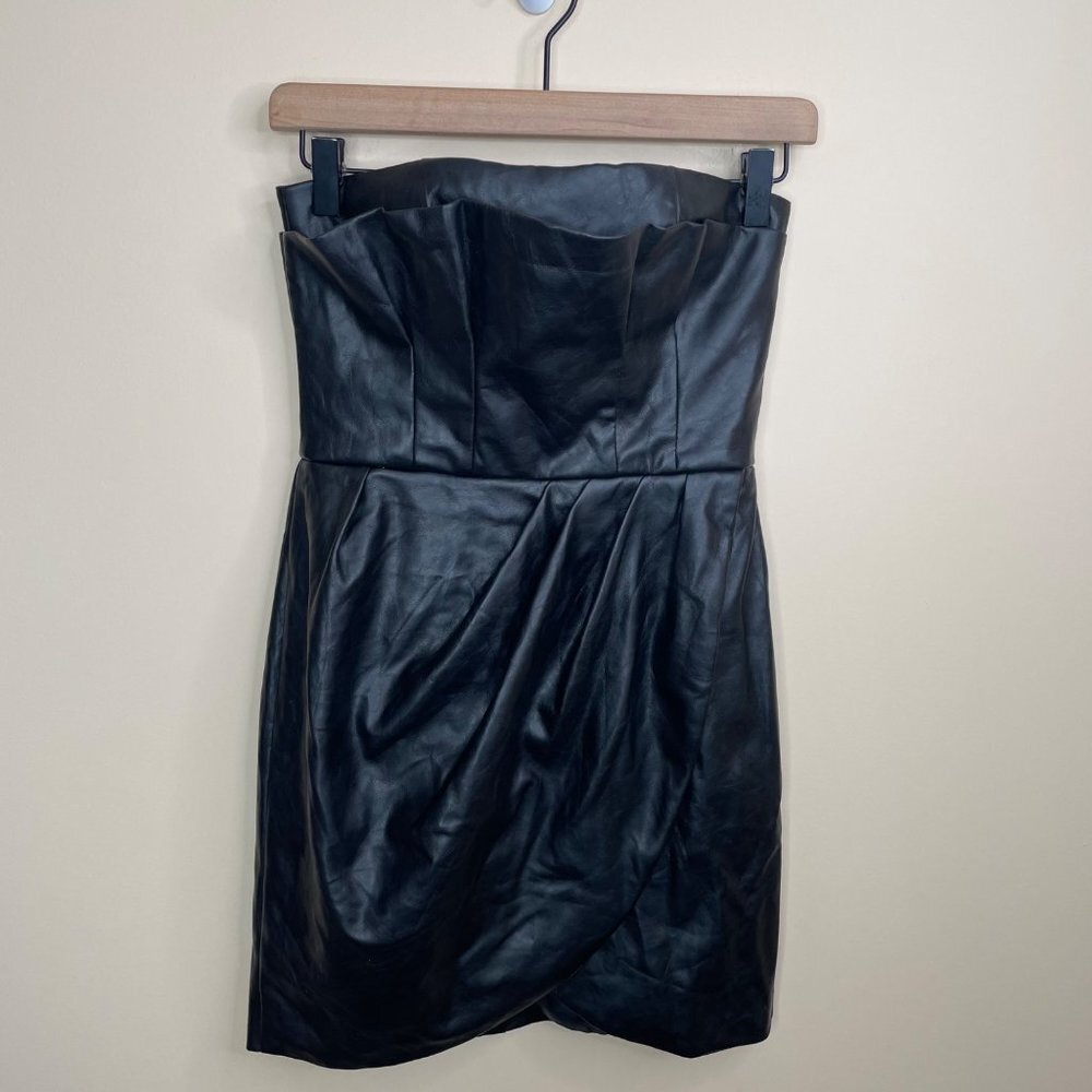 Choosy Black Strapless‎ Vegan Faux Leather Mini Dress Size 0 Bodycon Sexy NWT